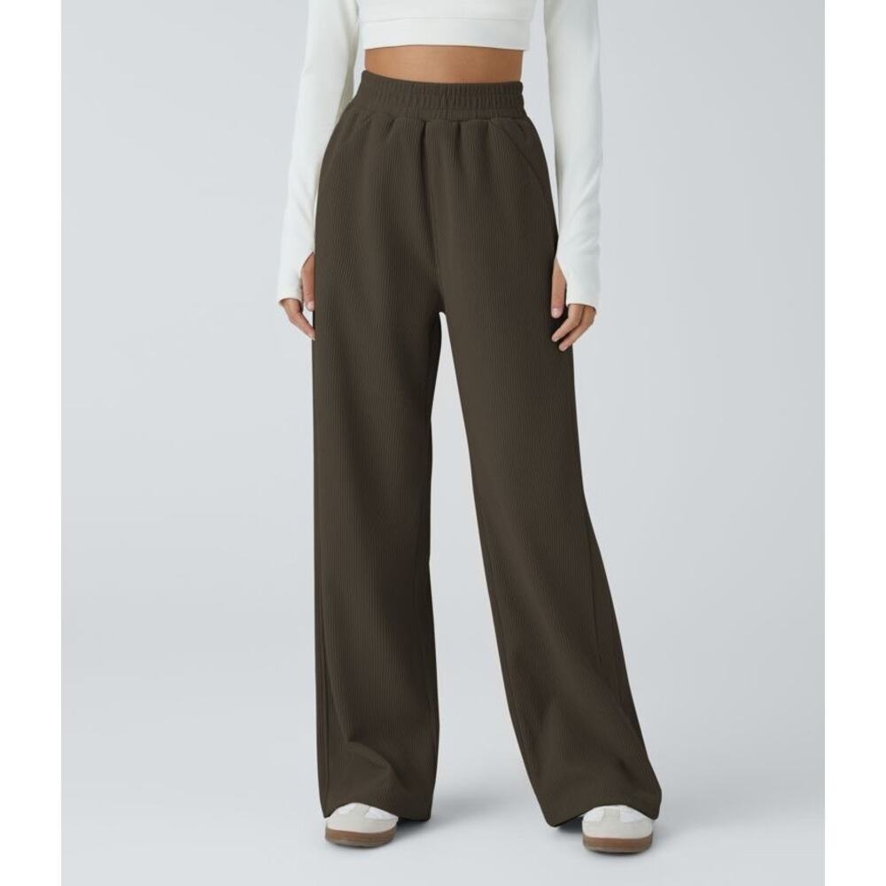 NWT Halara High Waisted Pocket Straight Leg Mop Corduroy Casual Pants Brown XS